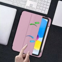 Apple iPad 10.Nesil 10.9 İnç Kılıf Craft Kalem Bölmeli Uyku Modlu Kapaklı Smart Case Pembe - Pembe