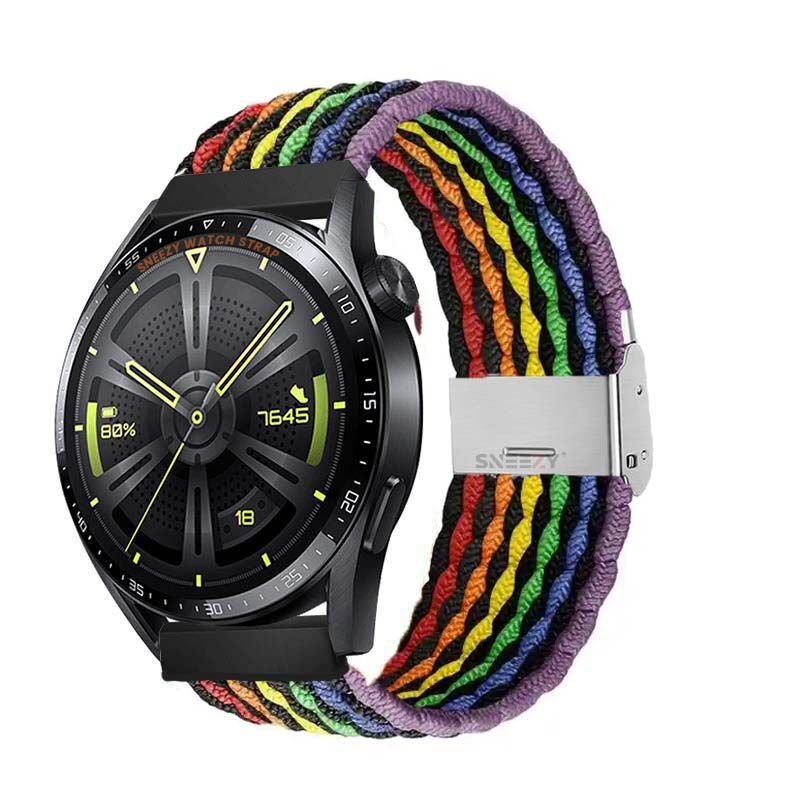 Huawei Watch GT3 Elite-Active 46mm-GT3 Pro-GT3 Se 22mm Uyumlu Metal Klips Solo Fiberlink Örgü Kordon Gökkuşağı Siyah