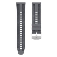 Samsung Galaxy Watch 4 46-44-42-40mm ile Uyumlu Metal Tokalı Dikiş Detaylı Şık Dokuma Silikon Kordon Gri