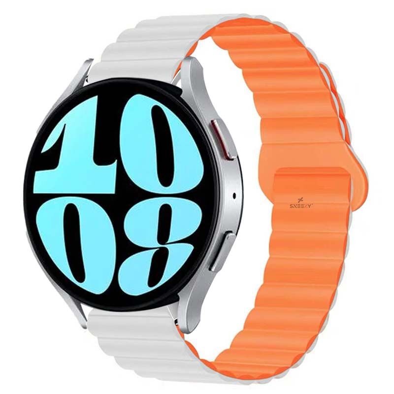 Samsung Galaxy Watch 5 40-44mm Uyumlu 20mm Harmony Duo Magnetik Silikon Kordon Beyaz - Turuncu