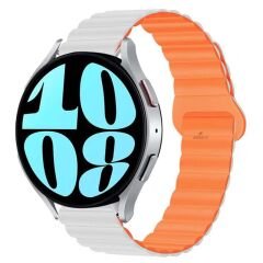 Samsung Galaxy Watch 5 40-44mm Uyumlu 20mm Harmony Duo Magnetik Silikon Kordon Beyaz - Turuncu