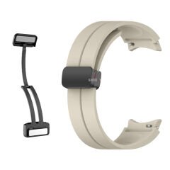 Samsung Galaxy Watch 6 40 43 44 47mm Uyumlu Kavisli Coastal Manyetik Tokalı Silikon Kordon Starlight - Starlight