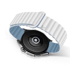 Samsung Galaxy Watch 5 40-44mm Uyumlu 20mm Harmony Duo Magnetik Silikon Kordon Beyaz - Mavi