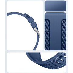 Samsung Galaxy Watch 4 46-44-42-40mm ile Uyumlu Metal Tokalı Dikiş Detaylı Şık Dokuma Silikon Kordon Lacivert