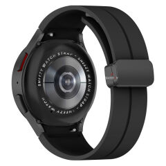 Samsung Galaxy Watch 6 40 43 44 47mm Uyumlu Kavisli Coastal Manyetik Tokalı Silikon Kordon Siyah - Siyah