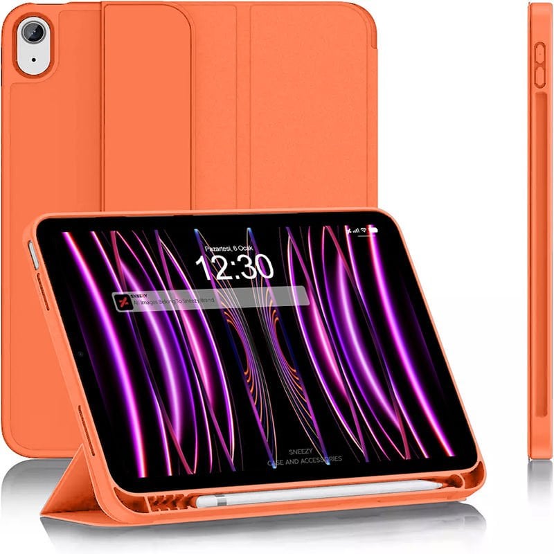 Apple iPad 10.Nesil 10.9 İnç Kılıf Craft Kalem Bölmeli Uyku Modlu Kapaklı Smart Case Turuncu - Turuncu