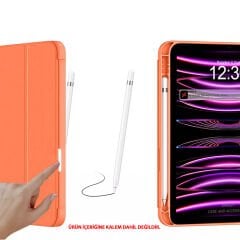 Apple iPad 10.Nesil 10.9 İnç Kılıf Craft Kalem Bölmeli Uyku Modlu Kapaklı Smart Case Turuncu - Turuncu