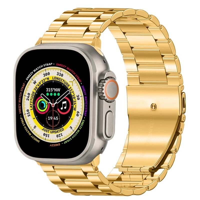 Apple Watch Ultra Seri 49mm Uyumlu Ironweft Döküm Çelik Metal Kordon Gold