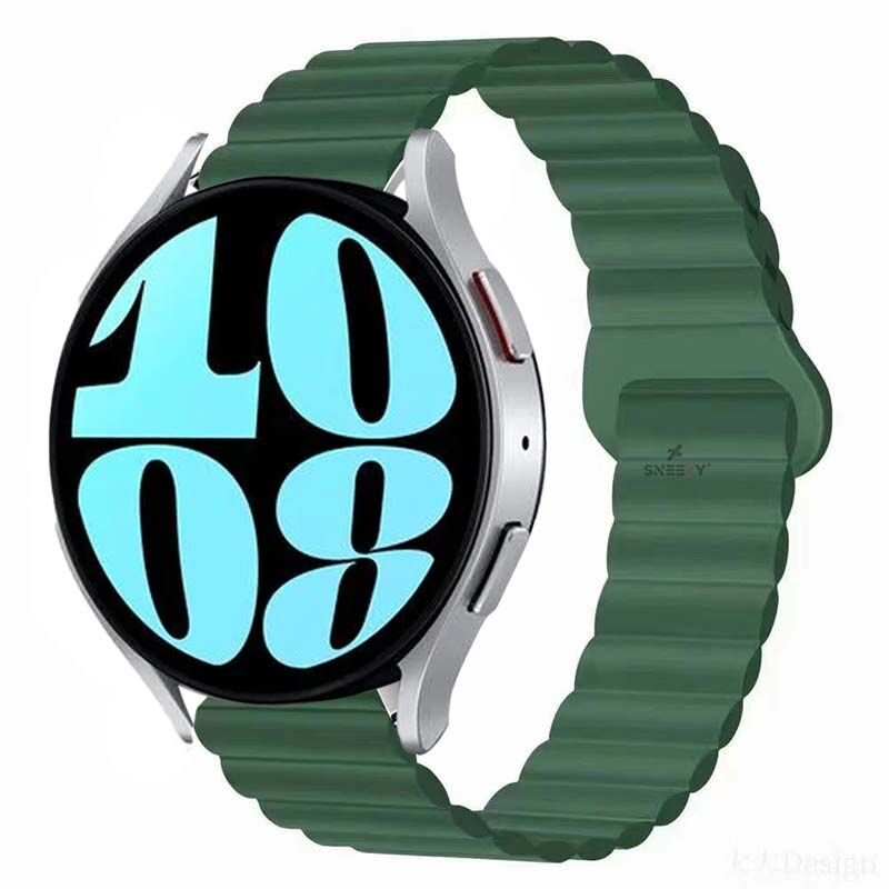 Samsung Galaxy Watch 6 – Classic 40-43-44-47mm Uyumlu 20mm Harmony Duo Magnetik Silikon Kordon Koyu Yeşil - Koyu Yeşil