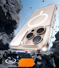 İPhone 16 Pro Kılıf Magsafe Wireless Kablosuz Şarj Destekli Sert Silikon Şeffaf Kapak Manyetik