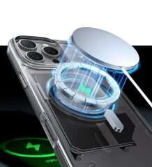 İPhone 16 Pro Kılıf Magsafe Wireless Kablosuz Şarj Destekli Sert Silikon Şeffaf Kapak Manyetik