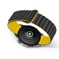 Samsung Galaxy Watch 6 – Classic 40-43-44-47mm Uyumlu 20mm Harmony Duo Magnetik Silikon Kordon Siyah - Sarı - Siyah - Sarı