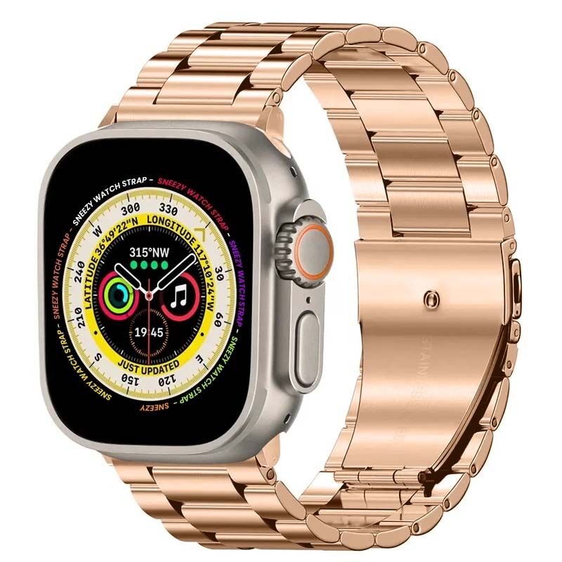 Apple Watch Ultra Seri 49mm Uyumlu Ironweft Döküm Çelik Metal Kordon Rose Gold