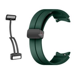 Samsung Galaxy Watch 6 40 43 44 47mm Uyumlu Kavisli Coastal Manyetik Tokalı Silikon Kordon Koyu Yeşil - Koyu Yeşil