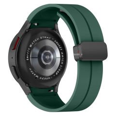 Samsung Galaxy Watch 6 40 43 44 47mm Uyumlu Kavisli Coastal Manyetik Tokalı Silikon Kordon Koyu Yeşil - Koyu Yeşil