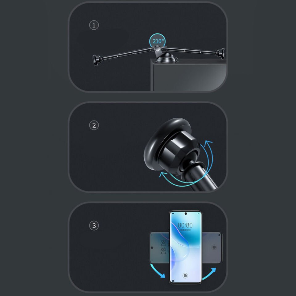 Araç İçi Manyetik Telefon Tutucu Vantuzlu Dashboard Cam Montajlı Teleskopik Ayarlanabilir Telefon Standı