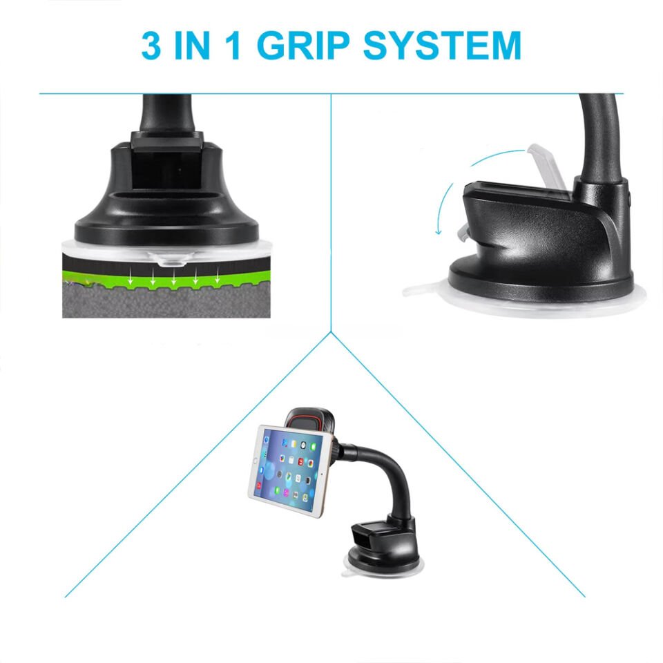 Araç İçi Manyetik Telefon Tutucu Vantuzlu Esnek Boyunlu Dashboard ve Cam Uyumlu 360° Döner Stand