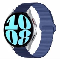 Samsung Galaxy Watch 6 – Classic 40-43-44-47mm Uyumlu 20mm Harmony Duo Magnetik Silikon Kordon Koyu Mavi
