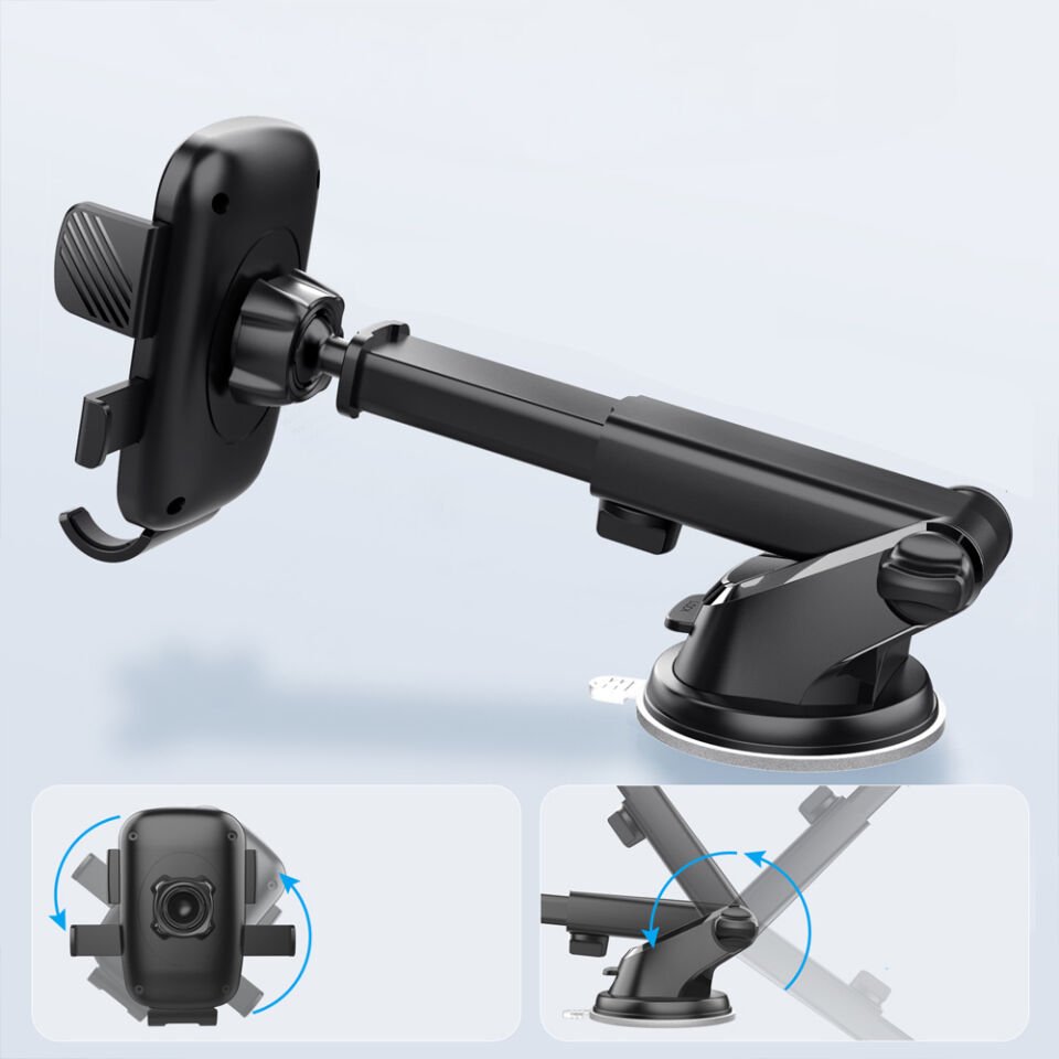 Araç İçi Telefon Tutucu Vantuzlu Teleskopik Kollu Dashboard ve Cam Uyumlu Ayarlanabilir Telefon Standı