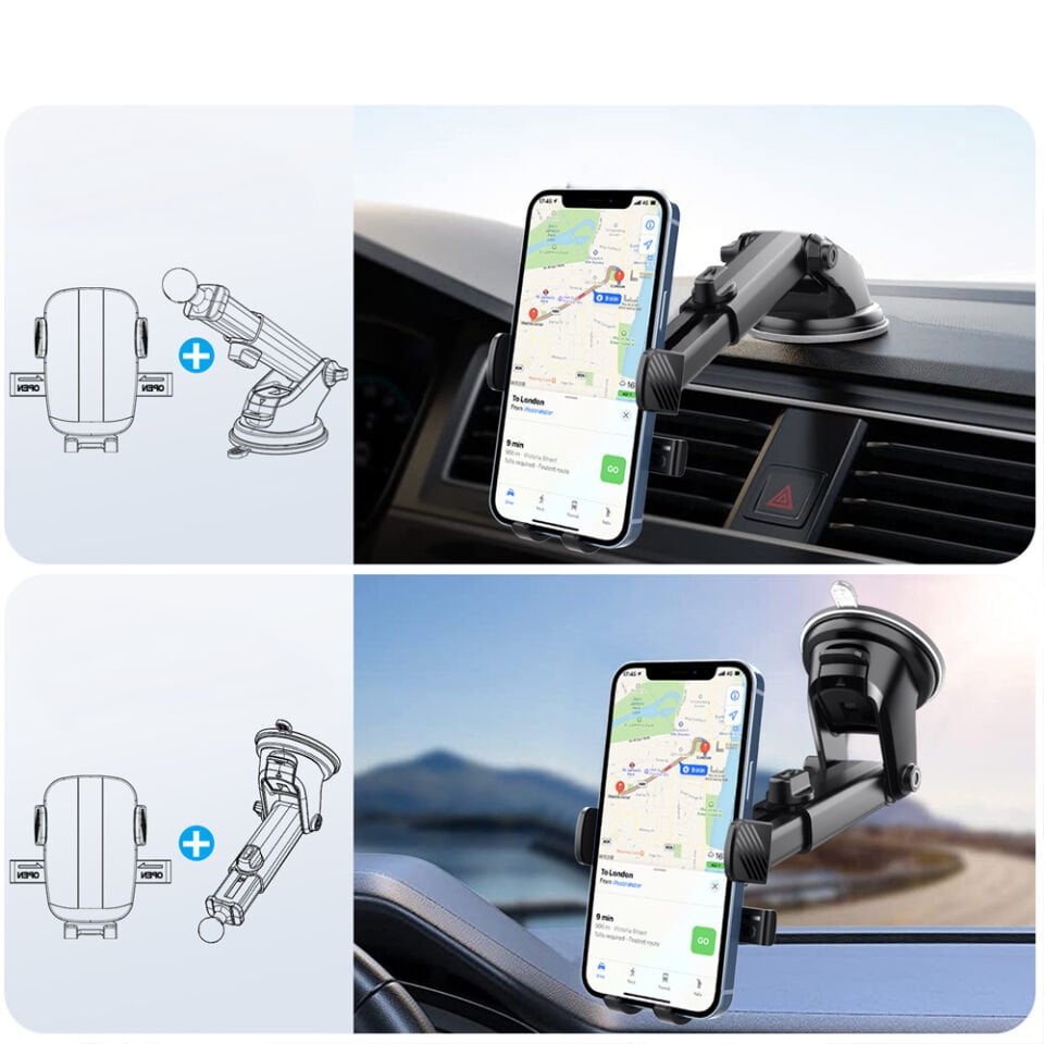 Araç İçi Telefon Tutucu Vantuzlu Teleskopik Kollu Dashboard ve Cam Uyumlu Ayarlanabilir Telefon Standı
