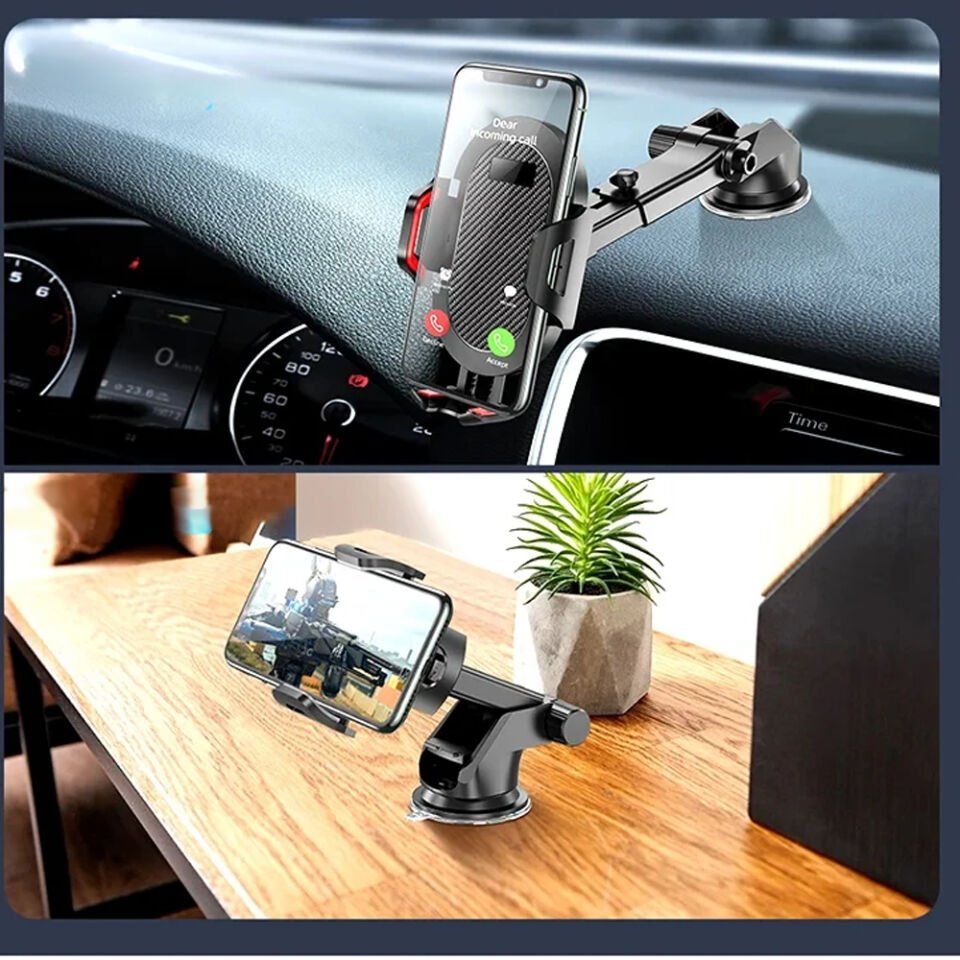 Araç İçi Telefon Tutucu Vantuzlu Teleskopik Kollu Ayarlanabilir Dashboard Cam Uyumlu Telefon Standı