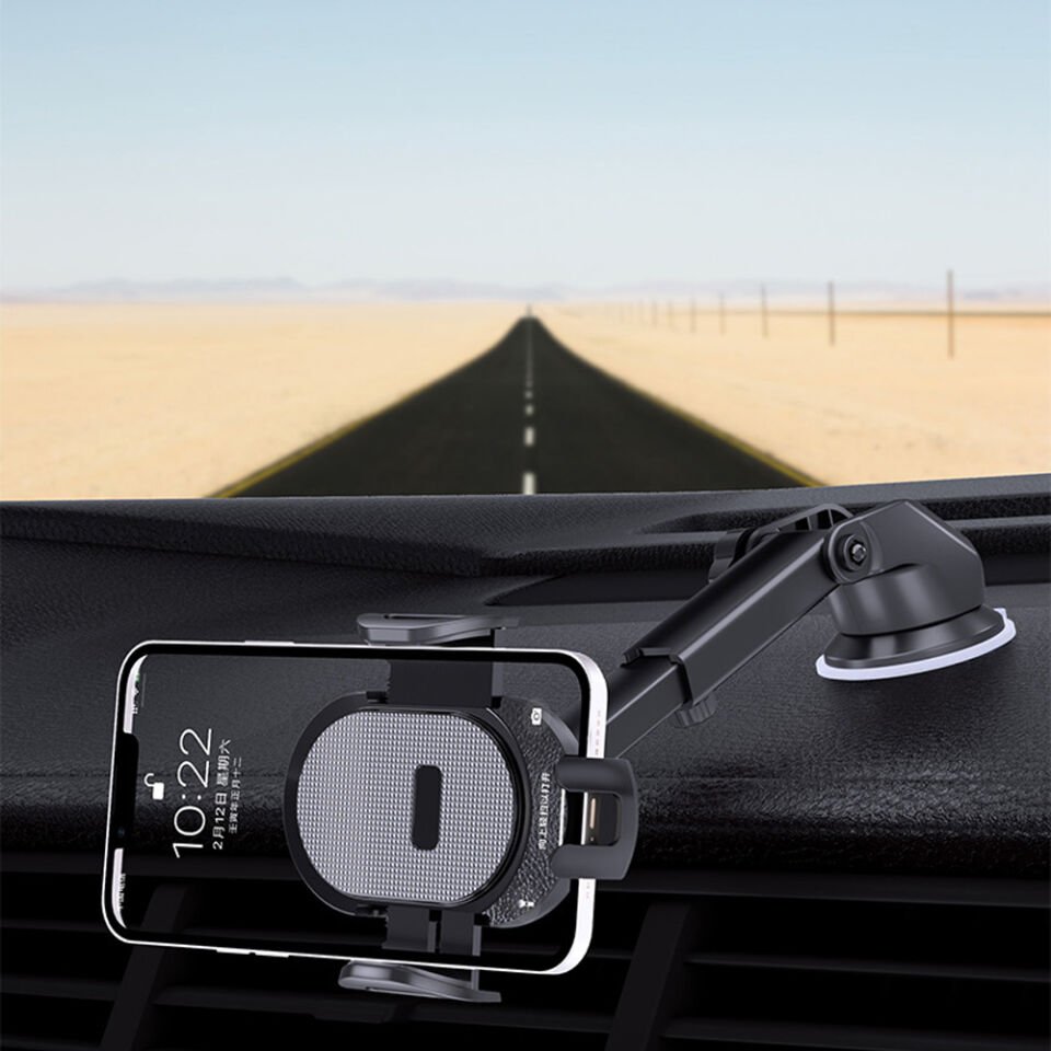 Araç İçi Telefon Tutucu Vantuzlu Teleskopik Kollu 360° Döner Cam ve Torpido Uyumlu Telefon Standı