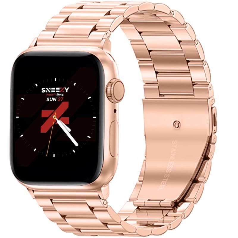 Apple Watch 42mm 44mm 45mm Watch Seri 3 4 5 6 7 Se Uyumlu Ironweft Döküm Çelik Metal Kordon Rose Gold