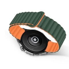 Samsung Galaxy Watch 6 – Classic 40-43-44-47mm Uyumlu 20mm Harmony Duo Magnetik Silikon Kordon Haki - Haki