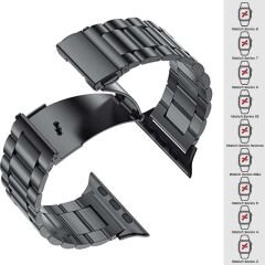 Apple Watch 42mm 44mm 45mm Watch Seri 3 4 5 6 7 Se Uyumlu Ironweft Döküm Çelik Metal Kordon Siyah