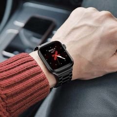 Apple Watch 42mm 44mm 45mm Watch Seri 3 4 5 6 7 Se Uyumlu Ironweft Döküm Çelik Metal Kordon Siyah