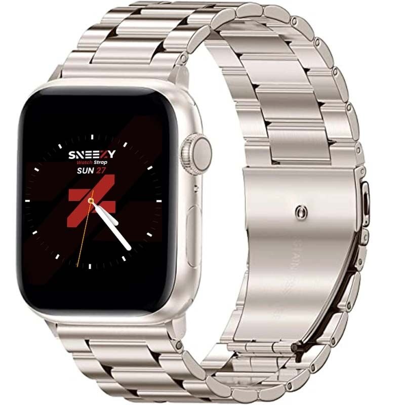 Apple Watch 42mm 44mm 45mm Watch Seri 3 4 5 6 7 Se Uyumlu Ironweft Döküm Çelik Metal Kordon Starlight