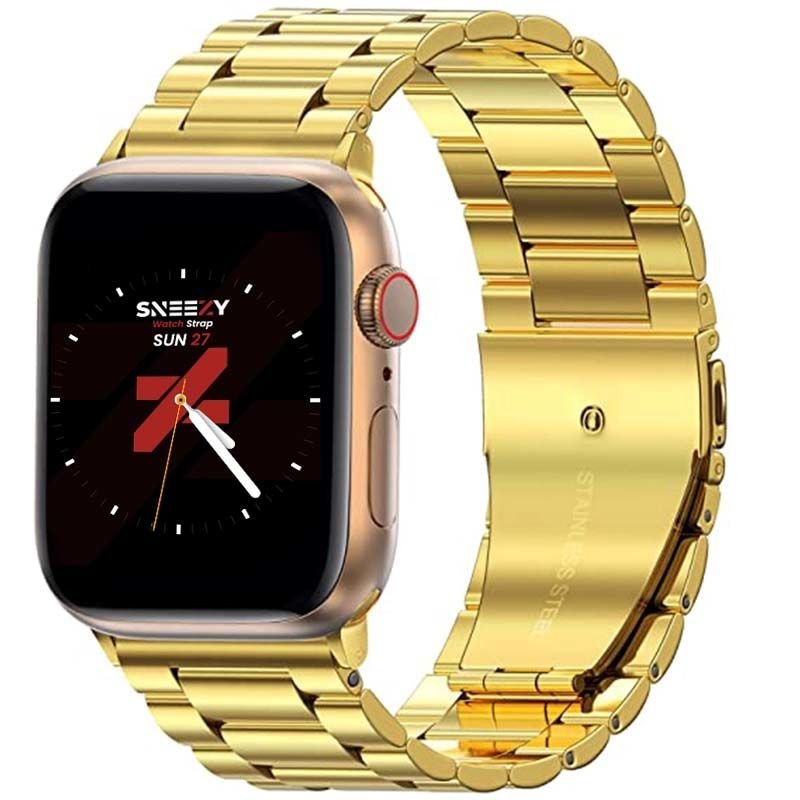Apple Watch 38mm 40mm 41mm Watch Seri 3 4 5 6 7 Se Uyumlu Ironweft Döküm Çelik Metal Kordon Gold