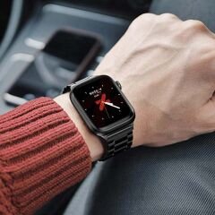 Apple Watch 38mm 40mm 41mm Watch Seri 3 4 5 6 7 Se Uyumlu Ironweft Döküm Çelik Metal Kordon Siyah