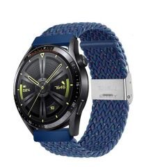 Huawei Watch GT2 Elite-Sport-Classic 46mm-GT2 Pro 22mm Uyumlu Metal Klips Solo Fiberlink Örgü Kordon Mavi Gökkuşağı