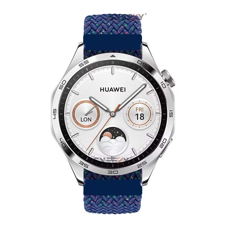 Huawei Watch GT2 Elite-Sport-Classic 46mm-GT2 Pro 22mm Uyumlu Metal Klips Solo Fiberlink Örgü Kordon Mavi Gökkuşağı