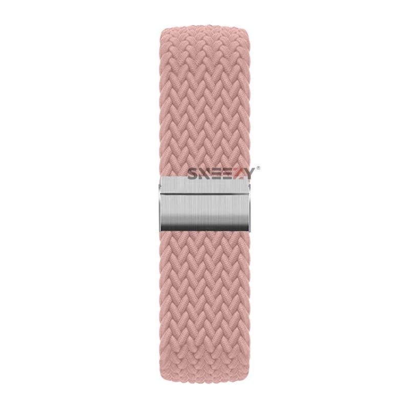 Huawei Watch GT2 Elite-Sport-Classic 46mm-GT2 Pro 22mm Uyumlu Metal Klips Solo Fiberlink Örgü Kordon Pembe - Pembe