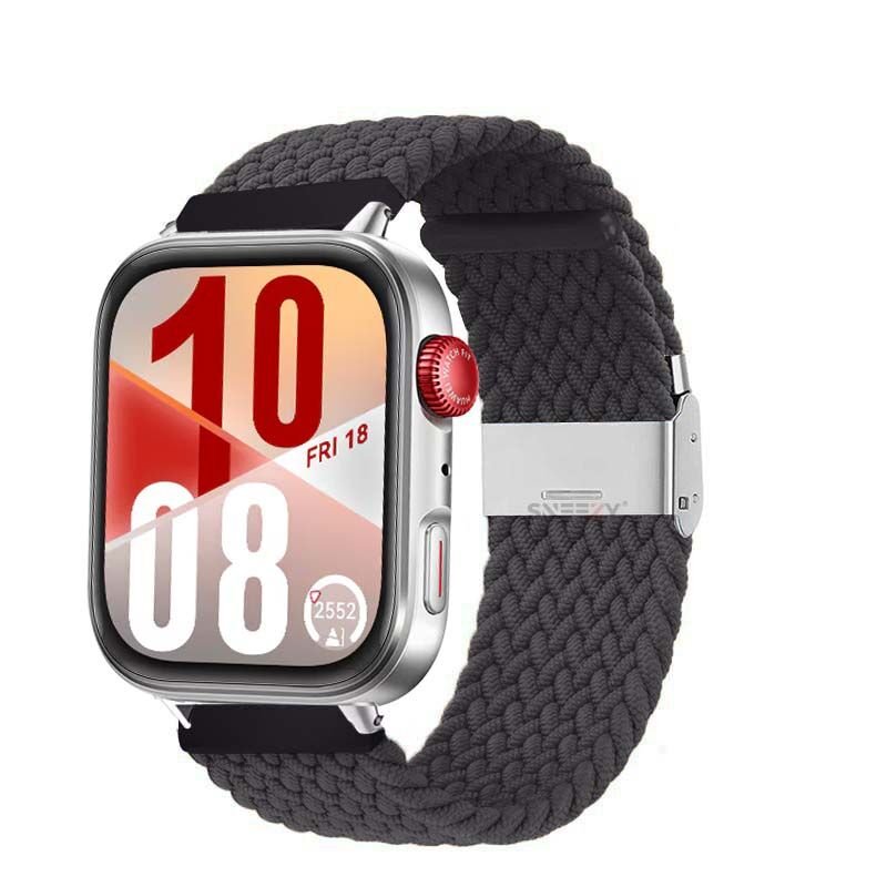 Huawei Watch Fit 4 Fit 4 Pro İle Uyumlu Metal Klipsli Solo Fiberlink Yumuşak Kumaş Örgü Kordon Füme
