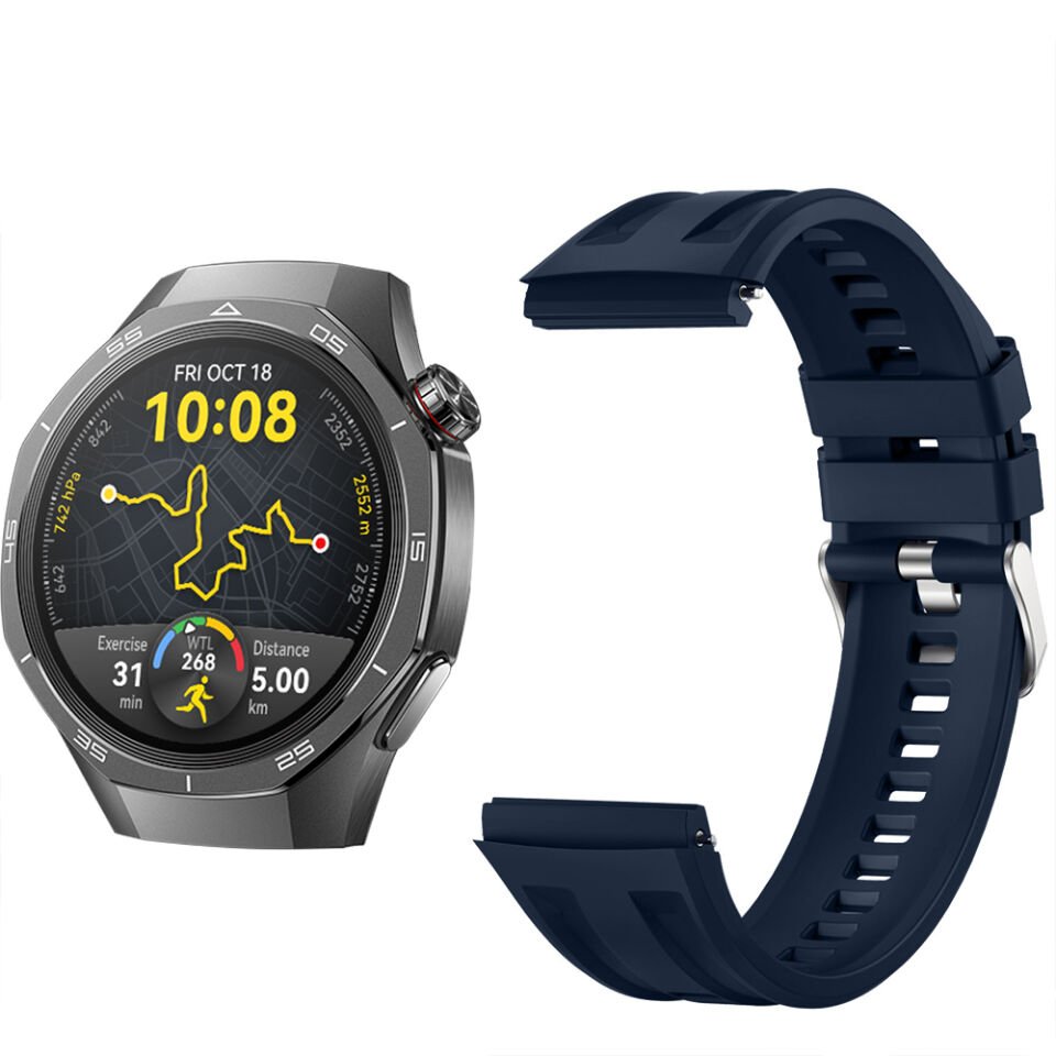 Sneezy Huawei Watch GT5 Pro 46mm İle Tam Uyumlu Spor Silikon Metal Tokalı Soft Saat Kordonu Lacivert