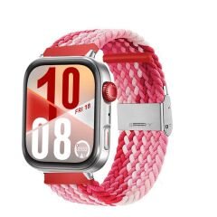 Huawei Watch Fit 4 Fit 4 Pro İle Uyumlu Metal Klipsli Solo Fiberlink Yumuşak Kumaş Örgü Kordon Kırmızı Beyaz