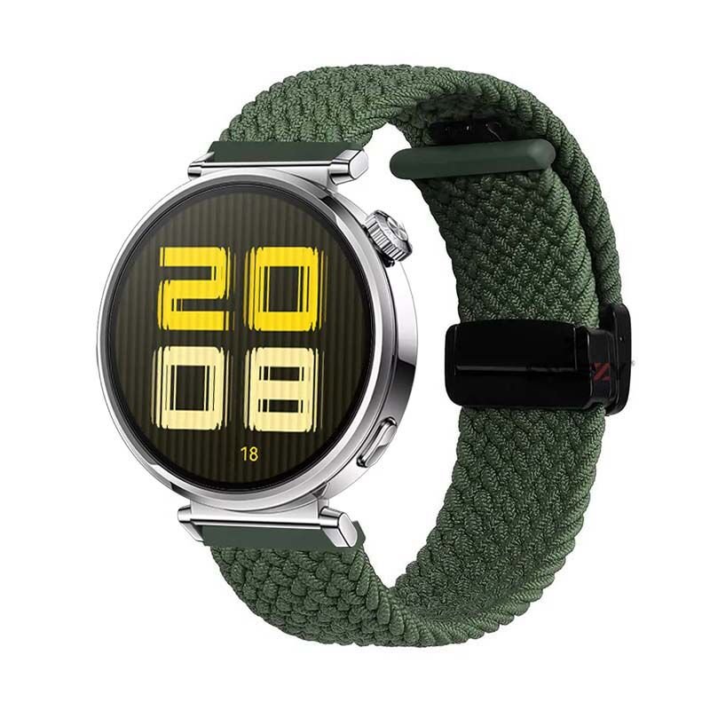 Sneezy Huawei Watch GT5 41mm İle Uyumlu FiberLink Manyetik Tokalı Kumaş Örgü Kordon Haki