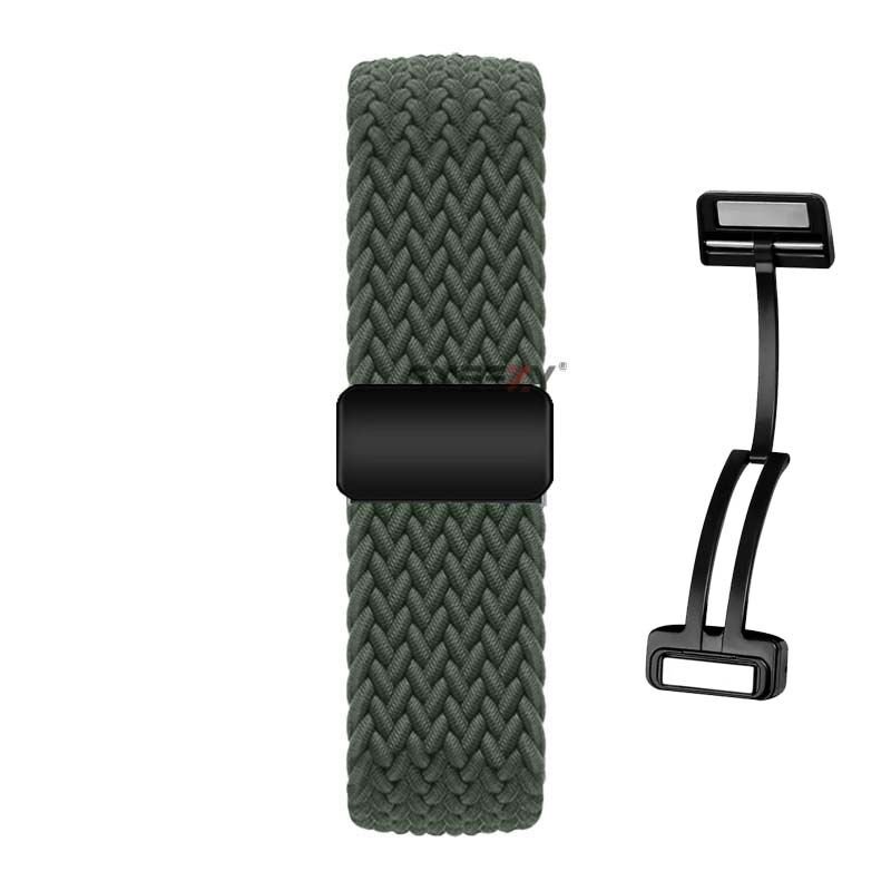 Sneezy Huawei Watch GT5 41mm İle Uyumlu FiberLink Manyetik Tokalı Kumaş Örgü Kordon Haki