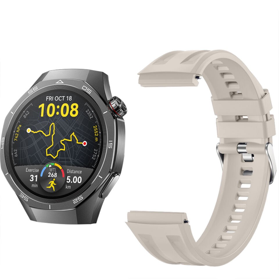 Sneezy Huawei Watch GT5 Pro 46mm İle Tam Uyumlu Spor Silikon Metal Tokalı Soft Saat Kordonu Starlight