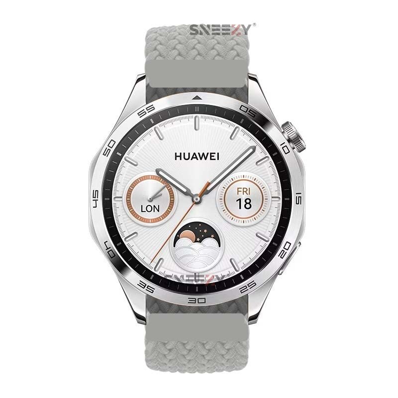 Sneezy Huawei Watch GT Runner-Sport 46mm- GT2 E 22mm Uyumlu Metal Klips Solo Fiberlink Örgü Kordon Gri - Gri