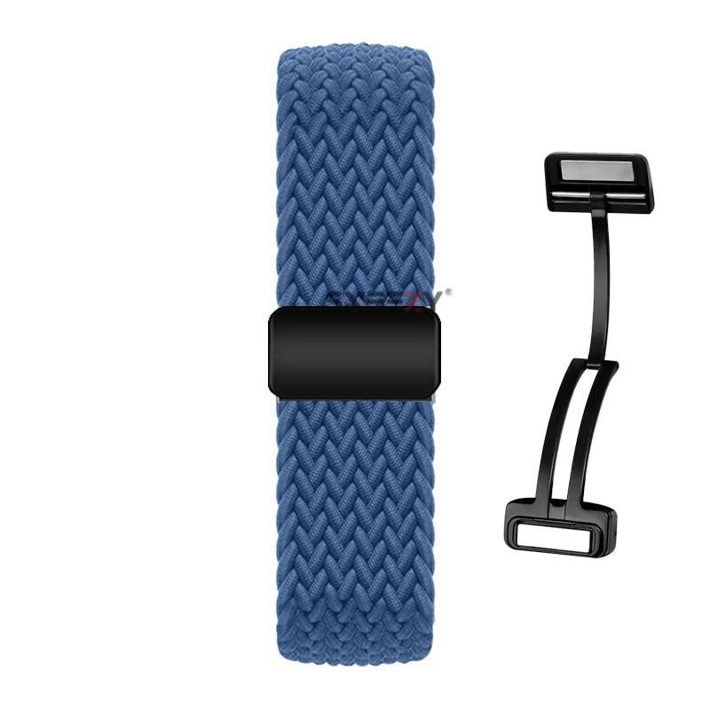 Sneezy Huawei Watch GT5 41mm İle Uyumlu FiberLink Manyetik Tokalı Kumaş Örgü Kordon Mavi