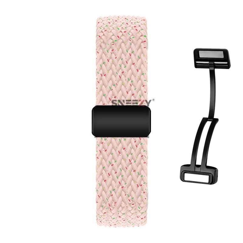 Sneezy Huawei Watch GT5 41mm İle Uyumlu FiberLink Manyetik Tokalı Kumaş Örgü Kordon Pudra