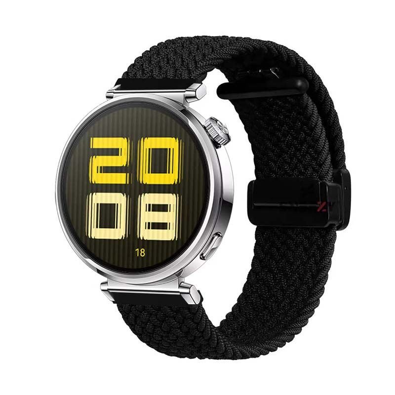 Sneezy Huawei Watch GT5 41mm İle Uyumlu FiberLink Manyetik Tokalı Kumaş Örgü Kordon Siyah