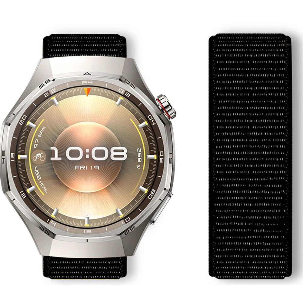 Huawei Watch GT6 Pro 46mm İle Uyumlu Ayarlanabilir Cırt Cırtlı Yumuşak Spor Kumaş Örgü Kordon Siyah