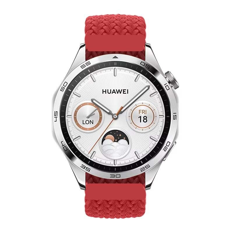 Sneezy Huawei Watch GT Runner-Sport 46mm- GT2 E 22mm Uyumlu Metal Klips Solo Fiberlink Örgü Kordon Kırmızı - Kırmızı
