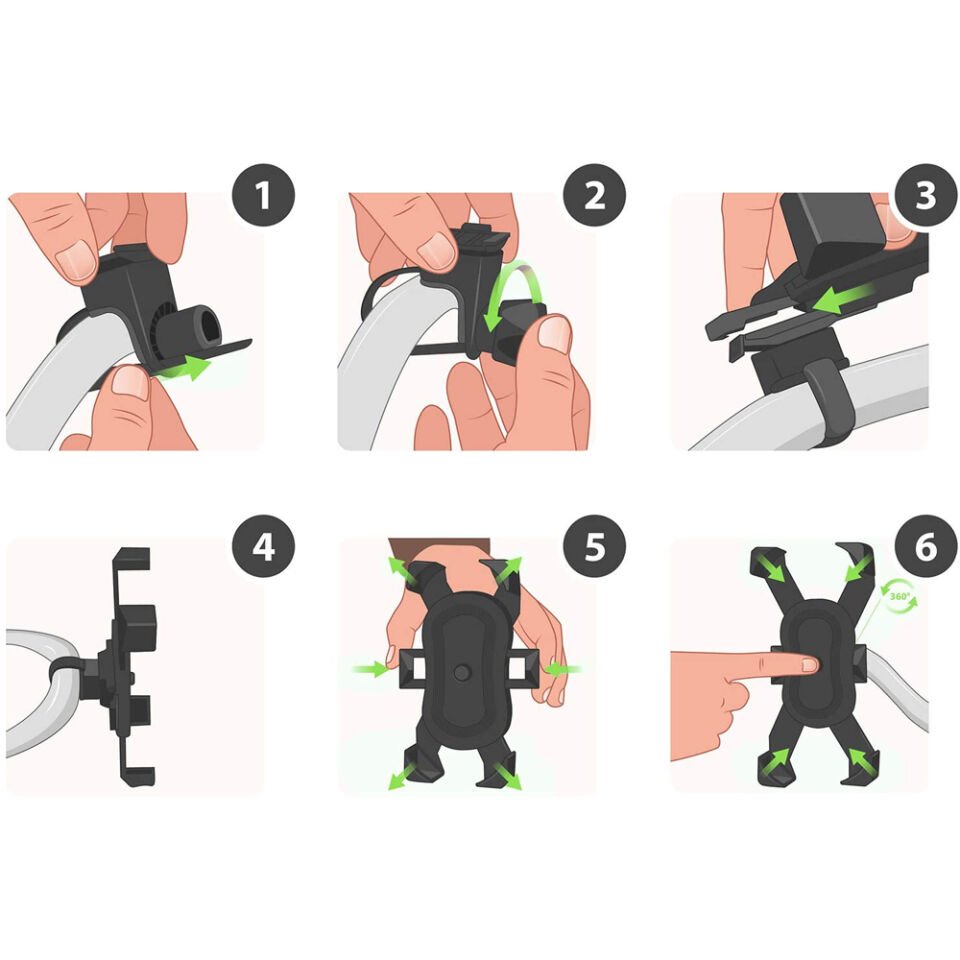 Bisiklet Motosiklet Telefon Tutucu Gidon Bağlantılı 360° Döner 4 Kollu Güvenli Telefon Standı