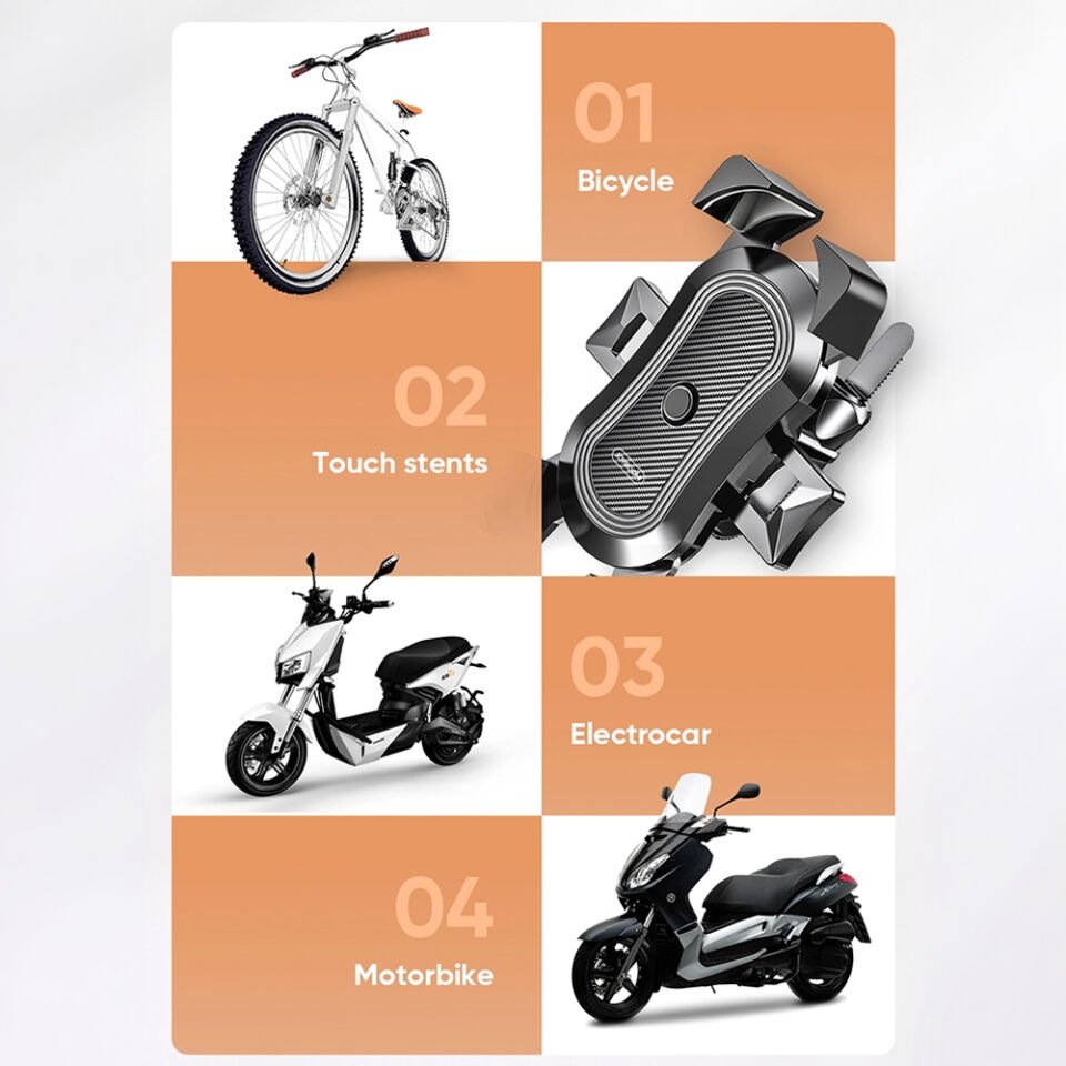 Bisiklet Motosiklet Telefon Tutucu Gidon Bağlantılı 360° Döner 4 Kollu Güvenli Telefon Standı